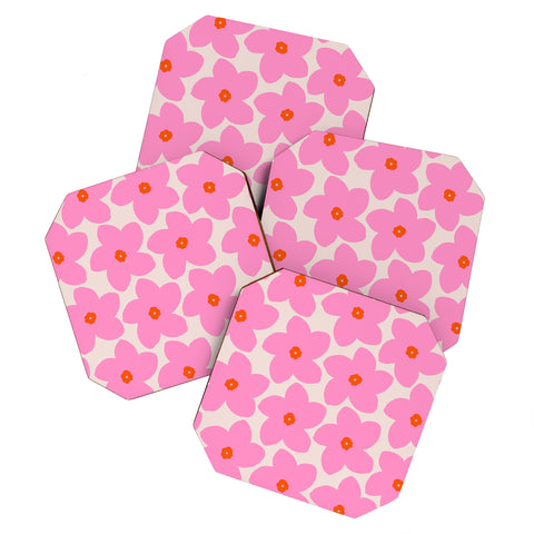 Daily Regina Designs Abstract Retro Flower Pink Coaster Set
