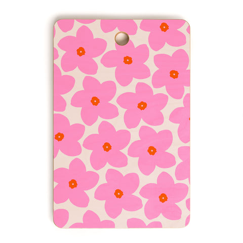 Daily Regina Designs Abstract Retro Flower Pink Cutting Board Rectangle