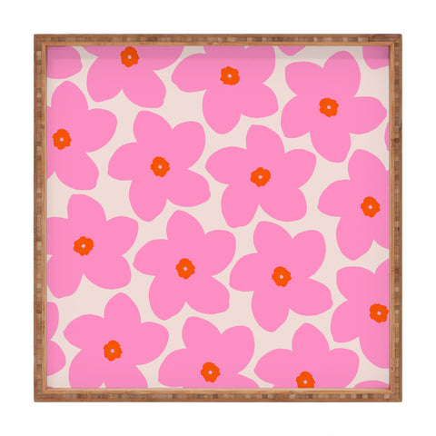 Daily Regina Designs Abstract Retro Flower Pink Square Tray