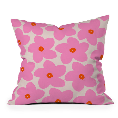 Daily Regina Designs Abstract Retro Flower Pink Outdoor Throw Pillow