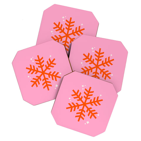 Daily Regina Designs Christmas Print Snowflake Pink Coaster Set