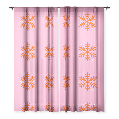 Daily Regina Designs Christmas Print Snowflake Pink Sheer Window Curtain