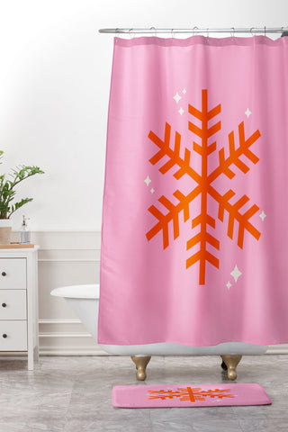Daily Regina Designs Christmas Print Snowflake Pink Shower Curtain And Mat