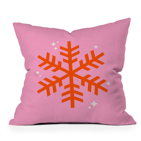 Daily Regina Designs Christmas Print Snowflake Pink Outdoor Throw Pillow