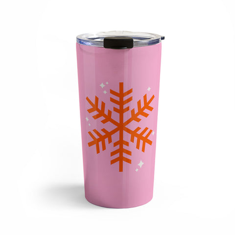 Daily Regina Designs Christmas Print Snowflake Pink Travel Mug