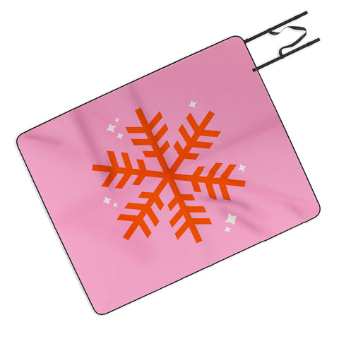 Daily Regina Designs Christmas Print Snowflake Pink Picnic Blanket