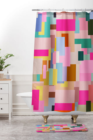 Daily Regina Designs Color Block Print Mid Century Shower Curtain And Mat