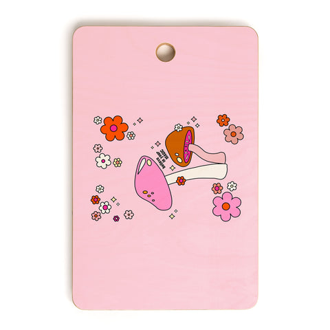 Daily Regina Designs Colorful Mushrooms And Flowers Cutting Board Rectangle