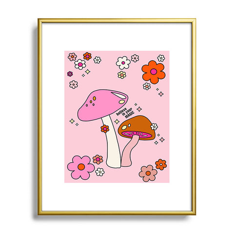 Daily Regina Designs Colorful Mushrooms And Flowers Metal Framed Art Print