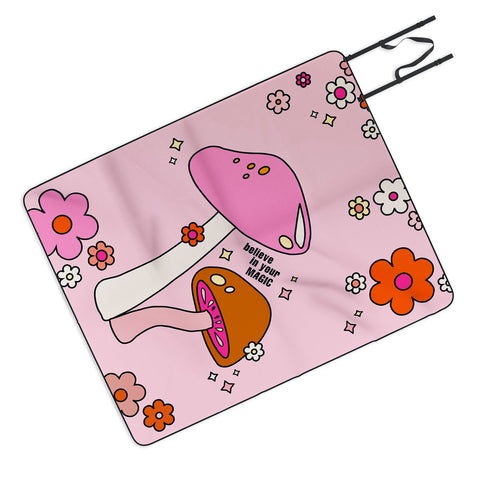 Daily Regina Designs Colorful Mushrooms And Flowers Picnic Blanket