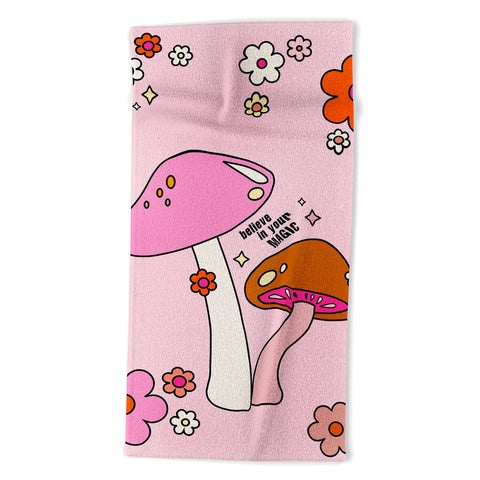 Daily Regina Designs Colorful Mushrooms And Flowers Beach Towel