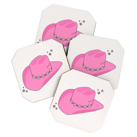 Daily Regina Designs Cowboy Hat Print Pink Coaster Set