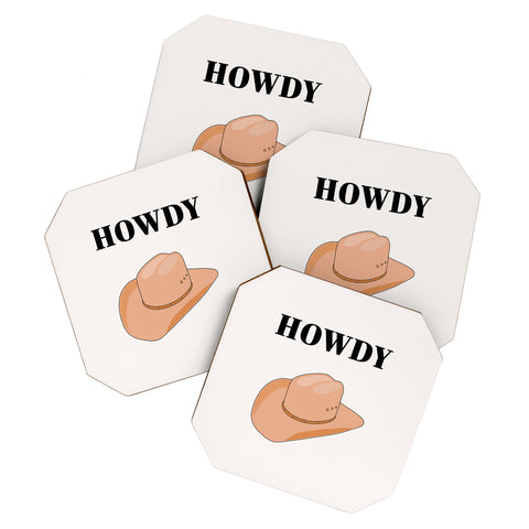 Daily Regina Designs Howdy Cowboy Hat Neutral Beige Coaster Set