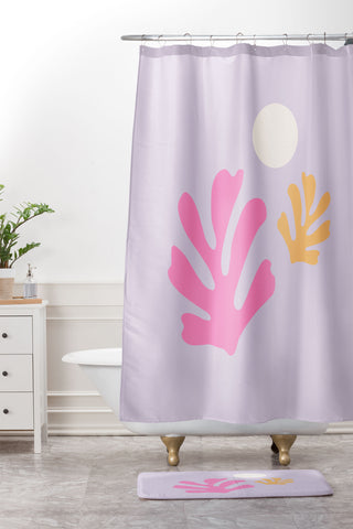 Daily Regina Designs Lavender Abstract Leaves Modern Shower Curtain And Mat