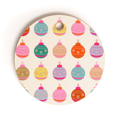 Daily Regina Designs Retro Colorful Christmas Baubles Cutting Board Round