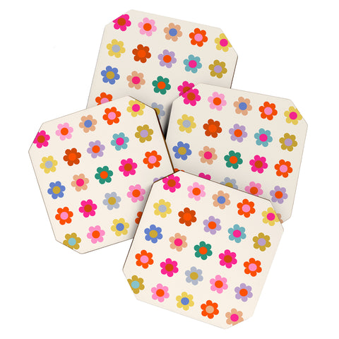 Daily Regina Designs Retro Floral Colorful Print Coaster Set