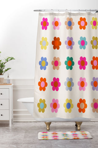 Daily Regina Designs Retro Floral Colorful Print Shower Curtain And Mat