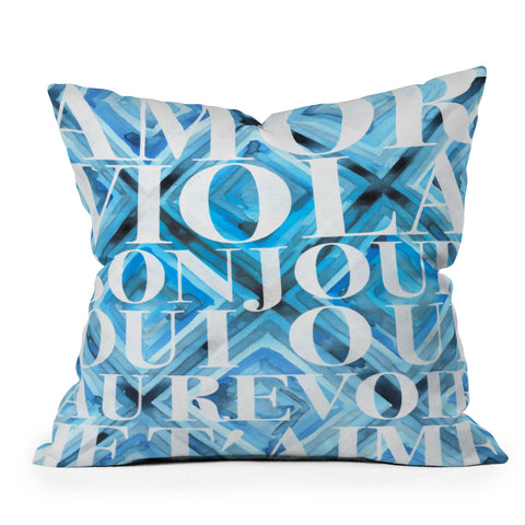 Dash and Ash Beach Day in Blue Outdoor Throw Pillow