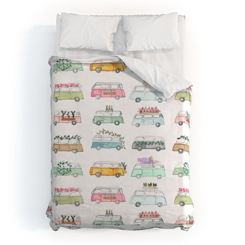Dash and Ash Buses and Plants Duvet Cover