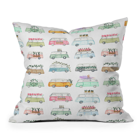 Dash and Ash Buses and Plants Outdoor Throw Pillow