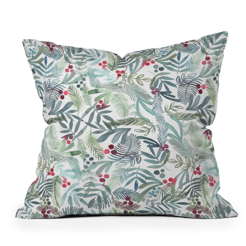 Dash and Ash Ferns and Holly Outdoor Throw Pillow