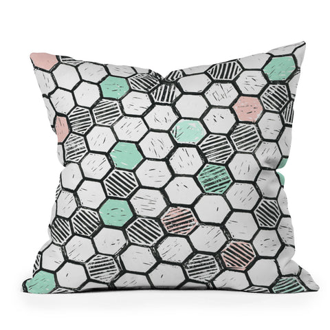 Dash and Ash Honeycomb block print Outdoor Throw Pillow