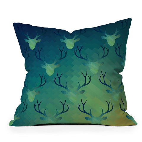 Deniz Ercelebi Aqua Antlers Pattern Outdoor Throw Pillow