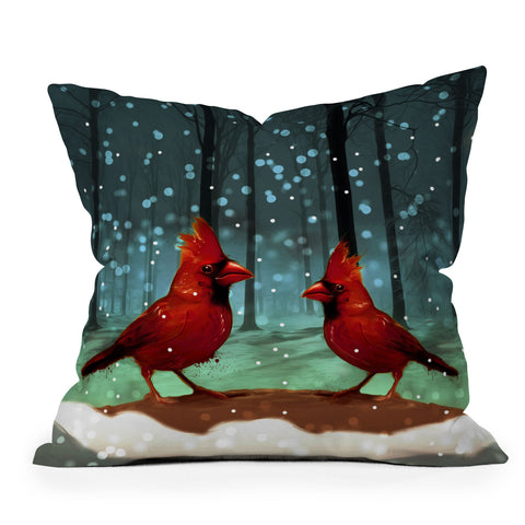 Deniz Ercelebi Cardinals In Snow Outdoor Throw Pillow
