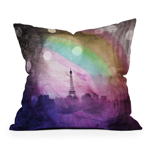 Deniz Ercelebi Eiffel rainbow Outdoor Throw Pillow