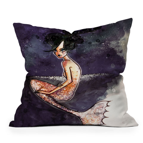 Deniz Ercelebi Mermaid and stars Outdoor Throw Pillow