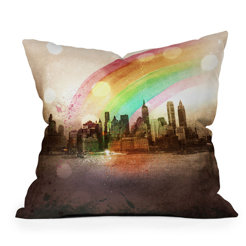 Deniz Ercelebi NYC Rainbow Outdoor Throw Pillow