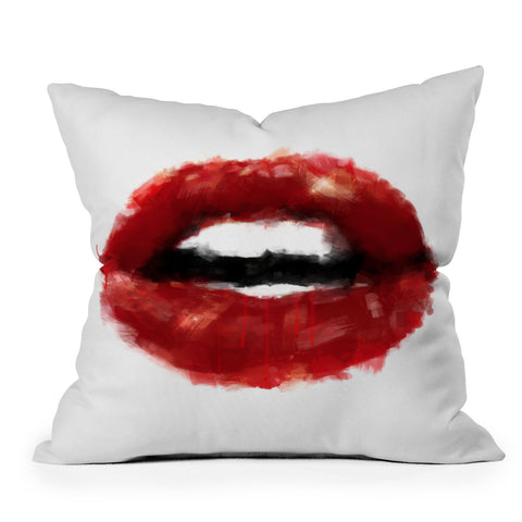 Deniz Ercelebi Red lips Outdoor Throw Pillow