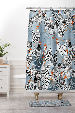 DESIGN d´annick Favorite chickens blue Shower Curtain And Mat