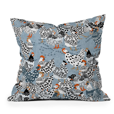 DESIGN d´annick Favorite chickens blue Outdoor Throw Pillow