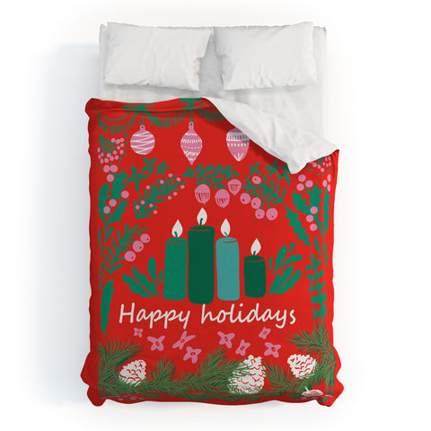 DESIGN d´annick happy holidays greetings folk Duvet Cover