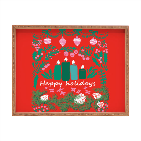 DESIGN d´annick happy holidays greetings folk Rectangular Tray