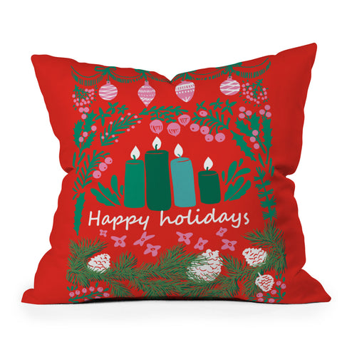DESIGN d´annick happy holidays greetings folk Outdoor Throw Pillow
