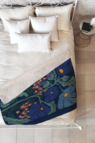 DESIGN d´annick Klimt flower dark blue Fleece Throw Blanket