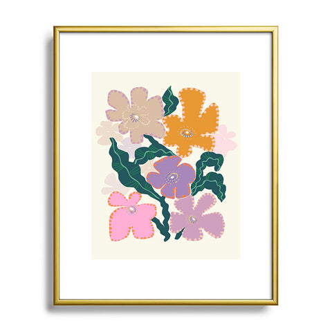DESIGN d´annick Large Pink Retro Flowers Metal Framed Art Print