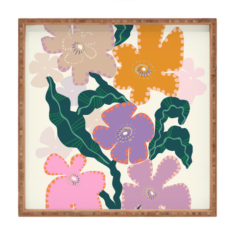 DESIGN d´annick Large Pink Retro Flowers Square Tray