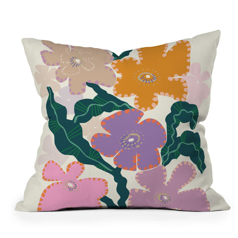 DESIGN d´annick Large Pink Retro Flowers Outdoor Throw Pillow