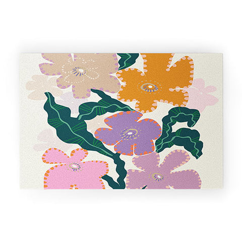 DESIGN d´annick Large Pink Retro Flowers Welcome Mat