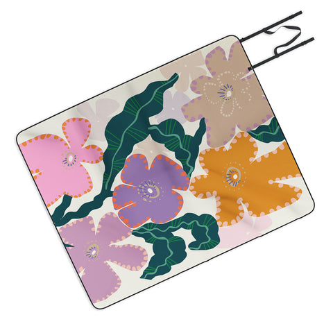 DESIGN d´annick Large Pink Retro Flowers Picnic Blanket