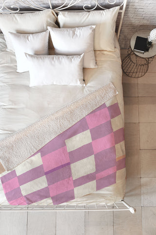 DESIGN d´annick Summer check hand drawn purple Fleece Throw Blanket