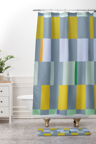 DESIGN d´annick Summer check hand drawn teal Shower Curtain And Mat
