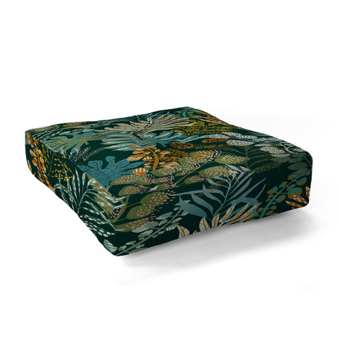 DESIGN d´annick tropical night emerald leaves Floor Pillow Square