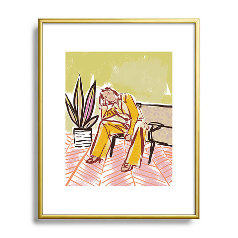 DESIGN d´annick Woman sitting on sofa Metal Framed Art Print