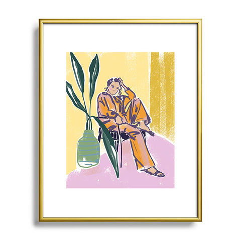 DESIGN d´annick Woman wearing yellow pajamas Metal Framed Art Print