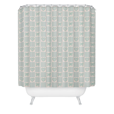 Doodle By Meg Blue Bow Checkered Print Shower Curtain