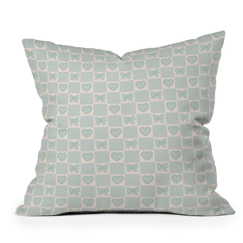 Doodle By Meg Blue Bow Checkered Print Throw Pillow
